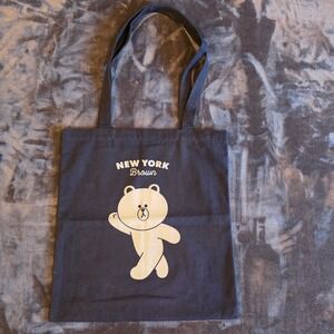 Line Friends Brown Bear New York Tote Bag Navy Blue Canvas Shoulder Bag Graphic